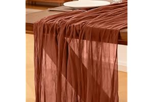 FOATCOX Bieżnik z Gazy Rdzawoczerwony, 300 x 90 CM Bieżnik Stylu Boho Wesela Przyjęcia Urodzinowe, Baby Shower, Boże Narodzenie i Sylwestra Dekoracja Stołu