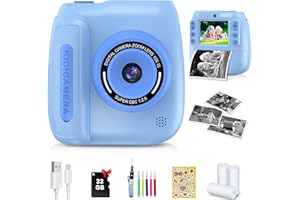 FZIFZI Appareil Photo Enfant Instantané, Appareil Photo Numérique 2.4" Écran avec Papier d'impression et Carte 32GB, Caméra Video et Selfie, Jouet Cadeau pour Filles Garçons Enfant de 3-14 Ans, Bleu