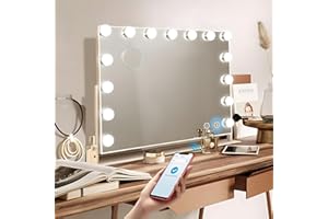 ‎HANSONG Hansong Bluetooth Hollywood Spiegel mit 15 LED Lampen Schminkspiegel mit Beleuchtung und Bluetooth 360° Drehbar Kosmetikspiegel mit Beleuchtung USB für Schlafzimmer