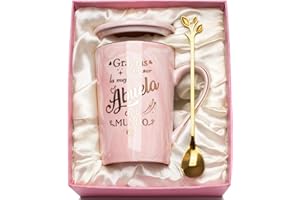 YIKILYLIFE Regalo Abuela, Regalo Abuela Cumpleaños, Regalos para Abuel-as Gracias por ser la mejor Abuel-a del MUNDO Taza Rosa Jaspeada de Regalo, con Cucharas, Cajas de Regalo, Tapas