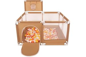 Selonis Parc Bébé Avec 100 Balles Plastiques Aire De Jeu Pliable Basket, Beige : Jaune/Orange/Beige Pastel/Blanc