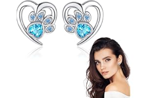 EUYKQNOI pendientes niña plata Con Diseño huella Cristal Circonita,Regalo Ideal Aretes Aro Elegantes y Sofisticados Joyería de Moda,Kids Pendientes para niña Huella de perro Brillante Plata de ley 925