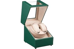 Tolesum Pudełka na 2 automatyczne zegarki z podwójnym zegarkiem, prezentacja ze skóry akrylowej, cichy obrót, 2 tryby obrotów, USB typu C, pudełko prezentacyjne PU - zielone