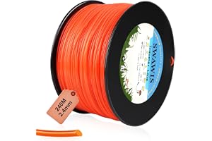SWAWIS Rund nylonskärtråd 2,4 mm/240 m röd orange spole | Ersättningsspole för gräsklippare och borstklippare, ren trädgårdsb