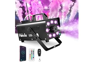 Máquina de humo Hakuta Wi-Fi Inteligente con 8 Luces LED y 13 Luces LED de Colores Efecto, App Control Máquina de Humo 500W 2300CFM con 300ml Tanque de Líquido para Halloween, DJ, Fiesta, Escenario