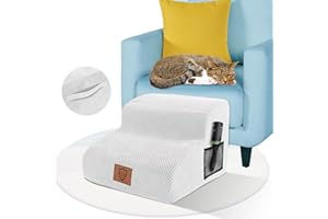 Zvonema Escalier pour Chien à 2 Marches, Escalier pour Animaux en Éponge Haute Densité 30D avec Housse Amovible et Lavable, Escalier Chien Antidérapant pour Animal Âgé/Blessé (Blanc)