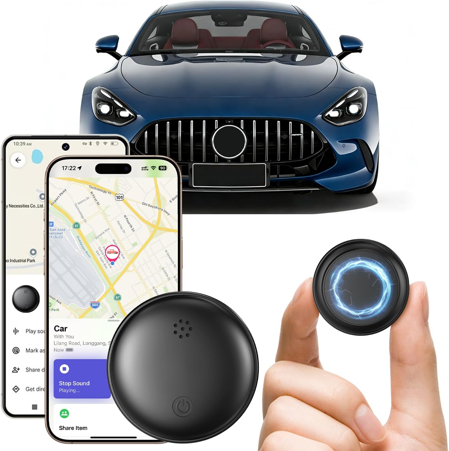 GPS Tracker for Vehicles, Magnetic Car Tracker Compatible with iOS and Android, Global Positioning Hidden Car Tracker, Built-in Ultra-Strong Magnet, IP67 Water-Resistant, No Subscription or Fees
