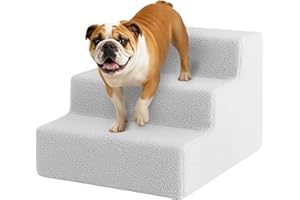 Youyijia Dog Steps 3 Steps Pet Stair Step for Bed 45x35x30cm Pet Stairs Pet Ladder with Washable Non Slip Plush Cloth Cover for Dogs and Cats (Grey)