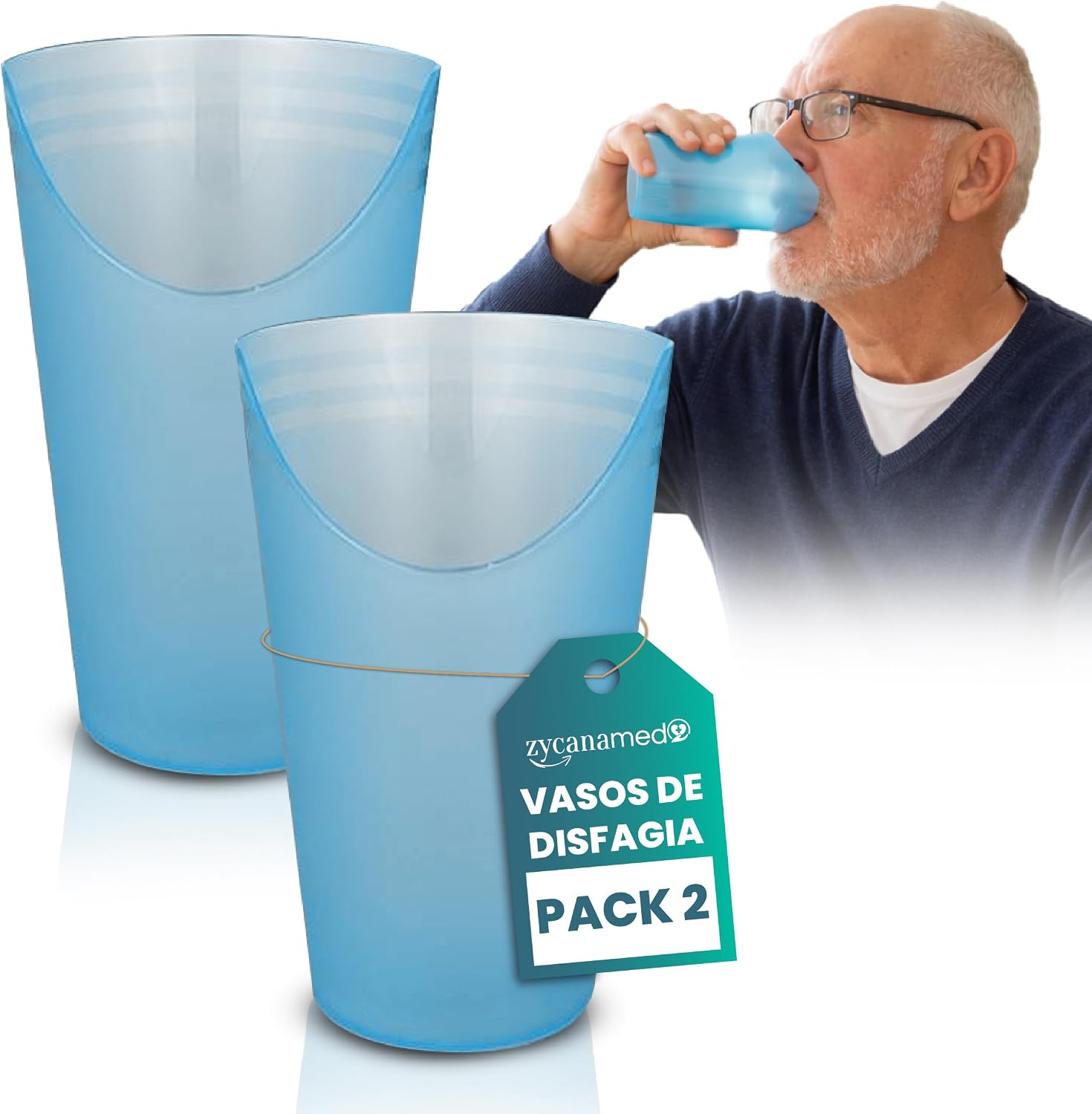 ZYCANAMED Vaso Disfagia Recortado Con Hueco Para nariz escotado Anti Atragantamiento Vaso Ortopédico Para Discapacitados - 2 Unidades (Polipropileno (PP) (Vasos)