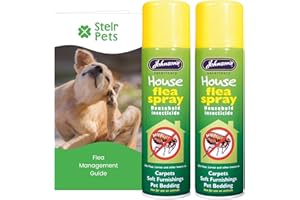 Household Flea Spray Bundle - Johnsons House Flea Spray (2x400ml) for Carpets, Soft Furnishings and Pet Bedding Bundle with Stelr Pets Flea Management Guide