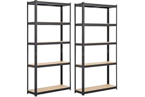 Yaheetech 2PCS Heavy Duty Garage Shelving Units 5 Tier Metal Storage Shelves Shed Utility Rack, 90x30x180cm, 175KG Per Shelf, Black