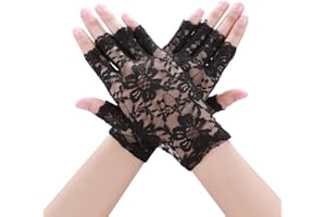 Yolev Ladies Short Lace Gloves Fingerless Lace Gloves Elegant Women's Tea Party Floral Gloves for Wedding Dinner Party
