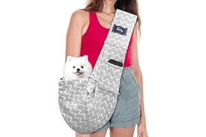 CUBY Puppy Dog Carrier, Pet Dog Sling Carrier for Small Medium Dogs Hands-free Sling Cat Carrier Comfortable Widen Shoulder Strap Double-sided Pouch Shoulder (Striped Grey, Cotton)
