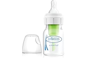 DR. BROWN'S Dr. Brown’s Biberón Anticólicos de Boca Estrecha Options+ 60 ml - Sistema Patentado con Ventilación Interna - Incluye Tetina Nivel 1 de Flujo Lento +0 Meses - Silicona Médica y Polipropileno Sin BPA