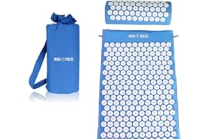 High Pulse Esterilla Acupresion + 5 Anillos + Póster - La esterilla fitness y el cojín de acupresión estimulan la circulación sanguínea y liberan la tensión (azul)