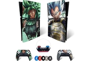 MaD Vision® Set de Skin Extra-Duraderas en Vinilo para PS5 Digital Slim + 5 Pares de Aiming Rings|Kit Adhesivo y Resistente a los Arañazos para Playstation 5 + 2 Controllers – para Dragon Ball Diseño