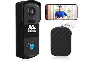 Allesin Timbre Inalámbrico con Cámara,HD 1080P Timbre Videoportero Exterior, Audio bidireccional con Cambiador de Voz, Visión Nocturna, Detección de Movimiento PIR, IP65,Almacenamiento SD/Nube(Negro)