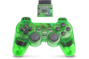 GBCON Wireless Controller for PS2 Dual Shock, Gamepad Remote Compatible with Playstation 2 (Clear Green)