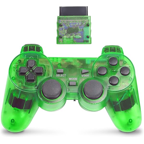 2-Pack Wireless Controllers For PS2 – 2.4G Shock Vibration Gamepads, Clear Blue & Red, 26ft Range