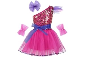 ranrann Robe Danse Moderne Jazz Fille Enfant Tutu Danse Ballet Tulle Robe Danse Latine Contemporaine Paillette Robe Danse Classique Patinage Tenue Dancewear 3-14 Ans