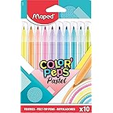 Maped - Feutres de Couleur Color'Peps - Feutres de Coloriages et Dessins Pastel - 10 Couleurs Douces et Acidulées - Boîte car