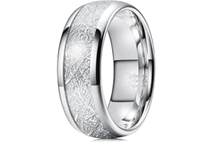 Three Keys Jewelry Silver Tungsten Wedding Ring Imitated Meteorite Inlay Bands for Men Women 4mm / 6mm / 8mm