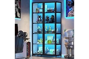 Scribora Vetrina a 5 piani in piedi, armadietti Curio, libreria con ante, ante in acrilico trasparente, vetrina da collezione per soggiorno, ufficio, libri, sala giochi (Doppia porta nera)