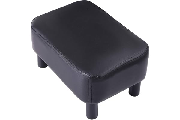 IBUYKE 42 cm liten fotpall linnetyg puff ottoman fotstöd modernt hem vardagsrum sovrum rektangulär pall, med vadderat säte, ben i furu, svart RF-BD210-C