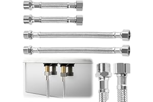 FULHANY Pack of 4 Flexible Hose - Stainless Steel 304 Tap Hose - 3/8 Hose for Tap - Suitable for Taps Bathroom Toilet (20 cm / 10 cm)