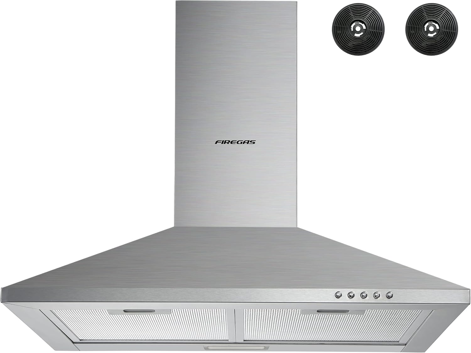 FIREGAS Cooker Hoods 60cm with Carbon Filters 308m³/h Stainless Steel Extractor Hood Recirculating Cooker Hood 600mm Kitchen Extractor Fan,Silver