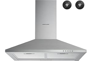 FIREGAS Cooker Hoods 60cm with Carbon Filters 308m³/h Stainless Steel Extractor Hood Recirculating Cooker Hood 600mm Kitchen Extractor Fan,Silver