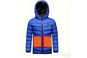 YAOJIWANG Manteau Chauffant Enfants Veste avec 2 Zones de Chauffage Doudoune USB Chauffant 3 Température Réglable Jacket Couleur Unie Sweat à Capuche Vêtements Pour La Extérieur, Moto, Chasse, Camping, Ski