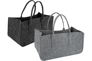 ‎CLOSE UP Close Up 2er Set Filztasche Kaminholztasche Filzkorb Kaminholzkorb Filz Zeitungsständer Zeitungskorb, hell- und dunkelgrau, ca. 50 x 25 x 25 cm