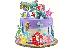 Lahe Tortendeko Geburtstag, Meerjungfrau Kuchen Deko, Happy Birthday Tortendeko, Meerjungfrau Cake Topper Geburtstag für Mädchen Party Dekoration zum Torten Deko (10 Stück)