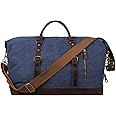 S-ZONE Borsa da Viaggio Versione Ingrandita Tela Vintage Rifiniture in Pelle Bagaglio a Mano Unisex Borsa da Viaggio Tadche B