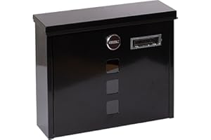 ARREGUI Chance E7104 Exterior de Acero, Correo con Cerradura Tapada y Tarjetero, Buzón de Pared Mediano, Antilluvia, Fácil de Instalar, Negro, Tamaño M (DIN A4 Y REVISTAS) - 24,5x31,2x10 cm