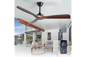 Depuley Grand ventilateur de plafond sans lumière : 132CM 3 pales Ventilateur avec télécommande et APP pour terrasse jardin - Ventilateur de plafond silencieux, réversible DC Timer pour salon, brun