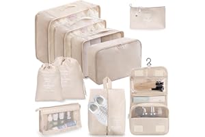 ZOFORY Organizer do walizki, kostki do pakowania, 10-częściowy zestaw organizera do walizki, wodoodporny organizer do walizki, kostki do pakowania, torby do pakowania, torby na ubrania, kosmetyczka (beżowy)