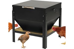 JonesHouseDeco Metal Chicken Feeding Box 80-100 lbs Large Capacity Portable, No Waste Coop Poultry, Feeder Box with Galvanized Stands and Waterproof Lid for Chickens, Ducks, Geese