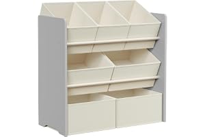 SONGMICS barnhylla, leksakshylla, barnbokhylla, med 7 förvaringslådor gjorda av fibertyg, barnrumshylla, rymlig, 29,5 x 62,5