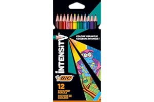 BIC Intensity Crayons de couleur triangulaires, crayons de couleur, 12 couleurs, dans un étui carton, mine incassable et sans bois