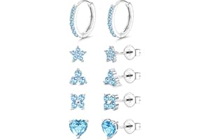 JeweBella 5 Paia Orecchini Donna Argento Anallergici Orecchini Oro Placcato Orecchini Cerchio Set Orecchini Donna Argento 925 Ago Fiore Cuore per Orecchini Donna Bambina Multicolore Set di Orecchini