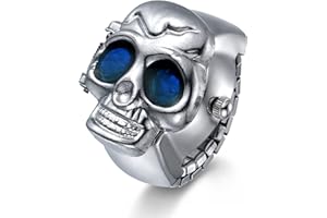 JewelryWe Men Women Finger Watch Punk Skull Flip-Open Cover Quartz Analog Ring Watches, Adjustable Size, for Halloween