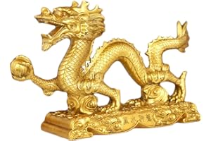 Bwinka Figura de dragón chino Feng Shui dorado símbolo de suerte y éxito, adornos de dragón chino