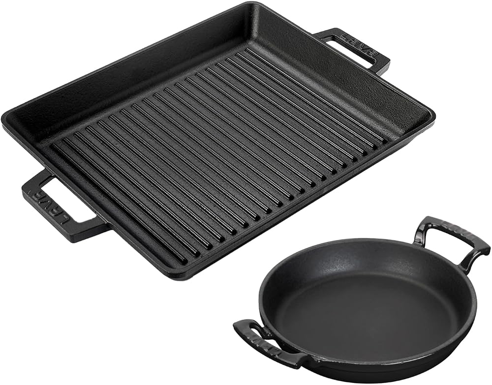 LAVA Döküm Izgara Tava 26x32 & 20 cm Sahan Set - Gerçek Izgara Lezzeti Evde