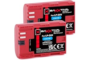 Baxxtar LP-E6N 2250mAh Kamera-Akku 2X - mit Infochip - Intelligentes Akkusystem - Kompatibel mit Canon EOS XC10 XC15 EOS R 60D 70D 80D 5D Mark II III IV 6D 7D Mark I II