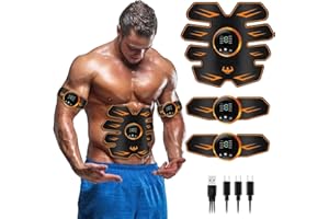 YOUKK Electroestimulador Muscular Abdominales, ABS Muscular Abdominales Cinturón, USB Recargable Electroestimulador Cuerpo Completo AB/Brazo/Pierna/Gluteos Electroestimulador