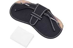 CREATCABIN Leather Glasses Case Portable Sunglasses Pouch Bag Soft Slim Squeeze Top Eyeglasses Holder Sleeve With Suede Fiber Cleaning Cloth for Women Men Black