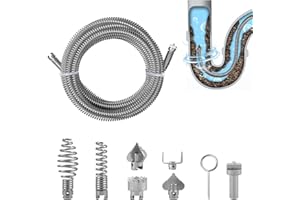 GYHMTOO Spirala do czyszczenia rur 5 m, ø 12 mm, spirala do czyszczenia odpływów, z 6 głowicami tnącymi i 1 adapterem elektrycznym, wielofunkcyjny wałek do czyszczenia rur ze stali (galwanizowany)