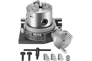 VEVOR Rotary Table for Milling Machines, 100 mm, Horizontal Vertical Model Precision Milling Rotary Table, with 80 mm 3-Jaw Chuck M10 T-Bolts Nuts, for Milling Engineering Indexing Tools